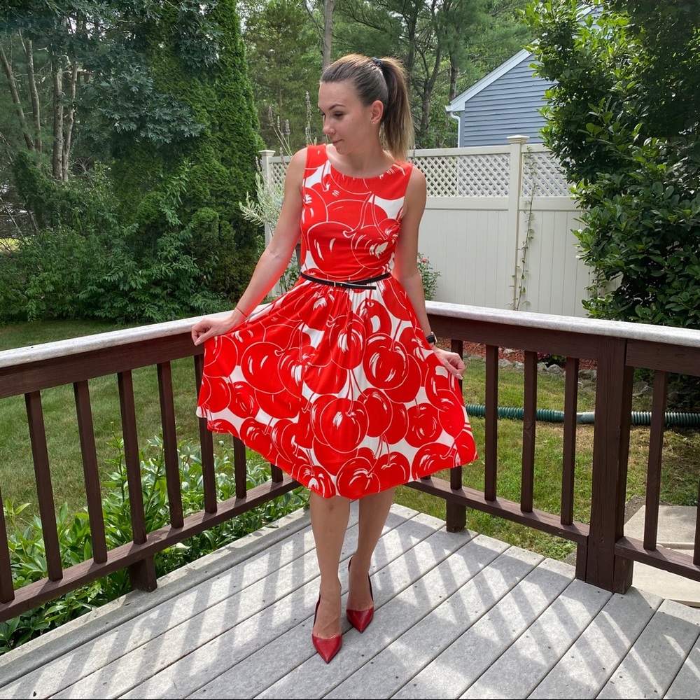 MaxMara Red Cherry Print Sleeveless Dress M